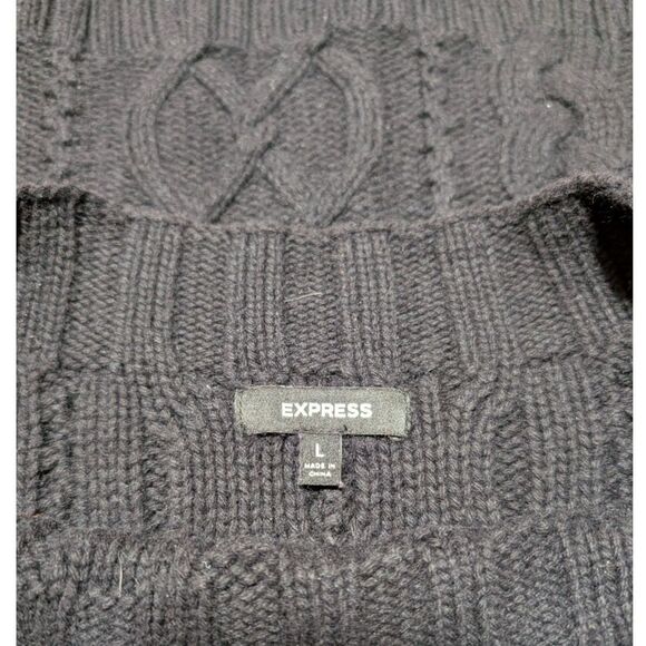 Express Women's Black Cable Knit Boat Neck Sweater Wide Sleeves Size Large - Picture 6 of 7